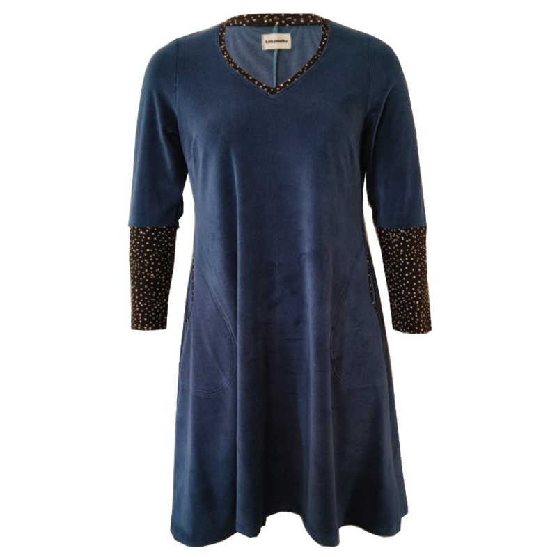 Plus Size Kjole Tulla Dark Denim Velvet Blå  44